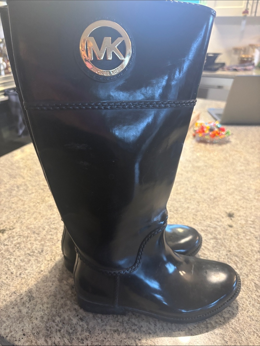 Michael Kors Glossy Black MK-Accent Rain Boots